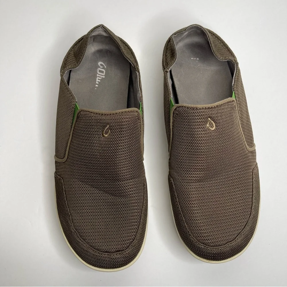 OluKai Nohea Mesh Men's Slip On Casual Loafer Shoes Size 11 Gray Brown/Green